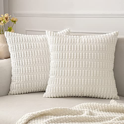 MIULEE 2er Set 40x40 cm Kordsamt Kissenbezüge Moderne Kissenhüllen Dekorative Sofakissen Dekokissen Weicher Zierkissenbezug für Wohnzimmer Sofa Schlafzimmer Boho Dekor Reinweiß