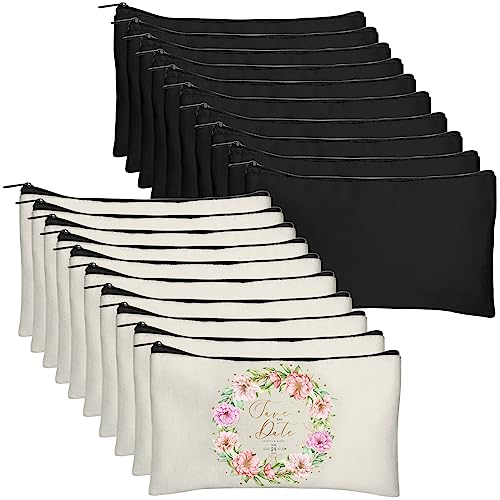 Legigo Leere Basteltasche aus Segeltuch, Federmäppchen, blanko, Make-up-Tasche, Mehrzweck-Kosmetiktasche, Reise-Kulturbeutel, Segeltuch, Reißverschluss, 21,6 x 12,7 cm, Beige+Schwarz, Leinentaschen