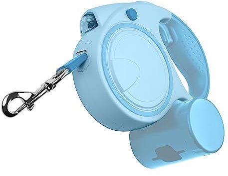 Ultra Blau Ausziehbare Hundeleine 5 m mit LED-Licht und Kotbeutelhalter Kotbeutelspender Starke Einziehbare Leine für Große Hunde Lange Trainingsleine Kleine Mittelgroße Flexible Hundeleinen