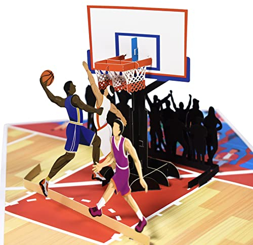 GREETING ART Pop Up Karte Basketball,Vatertagskarte,3D Pop Up Geburtstagskarte, 3D Grußkarte Basketball,Jubiläumskarte, Abschlusskarte, Geschenk für Geburtstag, Abschlussfeier