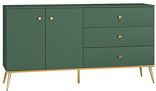 Marmex Forest 03 Mattgrüne Kommode mit Schubladen, Schubladenkommode, 2 Schranktüren, breiter Wohnzimmerschrank