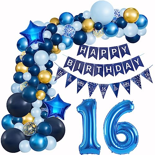 Ballons Girlande Blau 16 Geburtstag Junge deko Blau Luftballon 16. Geburtstag deko Junge Geburtstagsdeko 16 Jahre Junge Deko 16. Geburtstag Junge blau Luftballon Girlande blau 16. Geburtstag