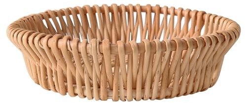 LONGERO Handgefertigter Aufbewahrungskorb, runde Schale aus Weide, handgeflochtener Regalkorb, natürliche Weide, 1 Stück, klein