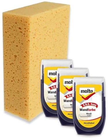 Erhard-Trading 3x Molto SOS Easy Wandfarbe Farbroller weiß matt 30 ml und Schwamm
