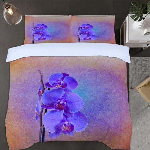 Orchidee Bettwäsche Set 135x200 cm Weiche Mikrofaser Blumenmuster Bettwäsche-Sets mit Reißverschluss 3 Teilig Bettbezug Set mit 2 Kissenbezug 80x80 cm
