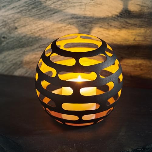 LOCALIS Windlicht Metall schwarz goldfarben - 17x17x16 cm - ideale Deko Wohnzimmer Tischdeko - Dekoration Wohnung modern - Bad Deko - Deko Flur - Teelichthalter - Deko Kerzenhalter modern