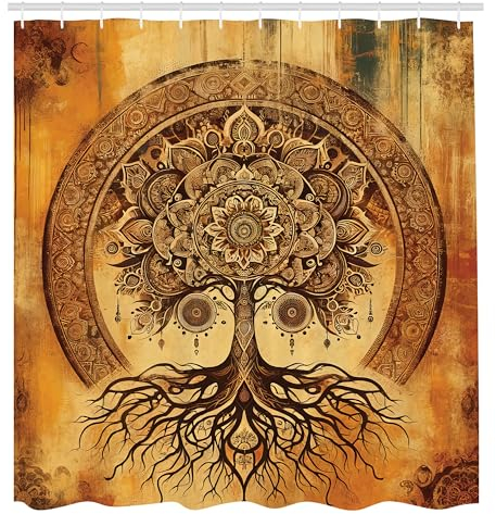 ABAKUHAUS Boho Rideau de Douche, Atmosphère Orientale Mandala avec Un Arbre De Vie Orné De Tons Chauds, Material Resistente al Agua Durable Estampa Digital, 175 cm x 200 cm, Orange Brûlé Taupe Foncé