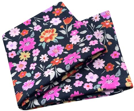 Wollhuhn ÖKO Kinder/Jungen/Mädchen Cooles Elastisches Stirnband/Haarband Bequem Zweilagig Jersey Viele Motive (Blumen Schwarz/Beere)