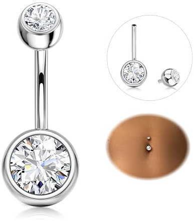 Diamday Bauchnabelpiercing 316L Chirurgenstahl Piercing Bauchnabel Ring CZ Bauchnabelpiercing Silber 14G Bauchpiercing Barbell Lang Nabel Bars Nabelring Piercing für Damen 8/10/12/14/16mm Stablänge