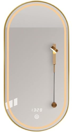 WLCNYL Ovaler Wandspiegel Mit LED-Goldrahmen, Badezimmerspiegel Mit Licht, Beleuchteter Kosmetikspiegel Zur Wandmontage, Ovaler Spiegel Als Einweihungsgeschenk (Farbe: Gold, Größe: 50x70cm)