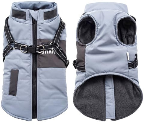 Oslueidy Hunde Winterjacken,Warme Hundemäntel Reflektierend Hundekleidung wasserdichte Welpenweste für kaltes Wetter mit Hundegeschirr für kleine mittelgroße Hunde