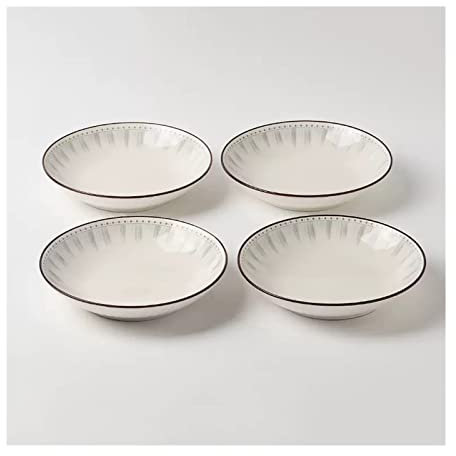 uqlpxz Plates Ceramic Plate Household Dish Dish White Circular Kitchen Restaurant Dish Simple Line Shape Deep Plate Soup Plate Vintage Dish Set of 4/6 Dinner Plate(A,S) (A M)