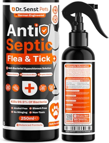 Dr. Senst Flea Treatment Cat Antiseptic Spray | 250ml Hypochlorous Acid Spray For Cats | Cat Flea Treatment Spot On | No Need Flea Collar For Cats or Cat Flea Tablets | Advantage Flea Treatment