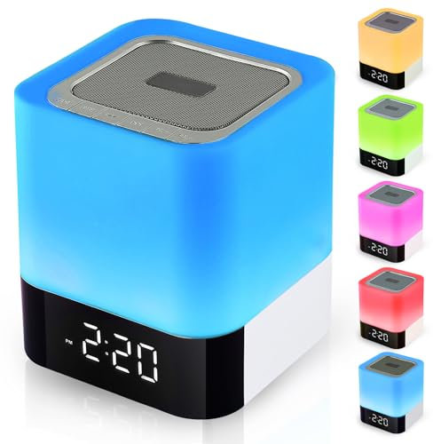 Gallstep Wireless Bluetooth Speaker for Bedroom, Night Light Alarm Clock with 48 Color Changing, Touch Sensor Bedside Lamp, MP3 Music Player, Gifts