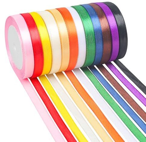 ihaspoko 10mm Polyester Satinband, 12 Farben Dekoration Geschenkband für Heimwerkerkunst handwerk, Geschenk Verpackung, Schleifen, Hochzeitsdekoration (22m/Rolle)