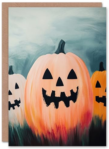 Wee Blue Coo Pumpkin Field Jack o Lanterns Fun Trick or Treat Haunted Scary Halloween Card Blank For All