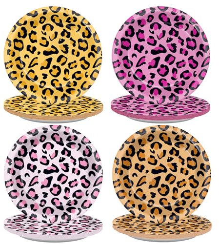 CHUNNIN 48Pcs Cheetah Print Party Paper Plates for Pink Animal Leopard Print Themed Party Supplies 7 Cheetah Print Disposable Plates for Girls Wild One Birthday Safari Animal Baby Shower Decorations