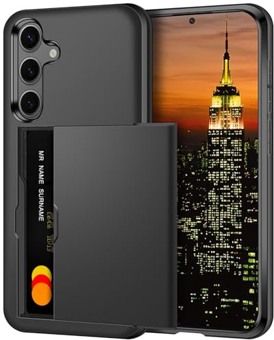 Coolden Handyhülle für Samsung Galaxy S24 FE Hülle mit Kartenfach Armor Stoßfest Hülle Silikon TPU Bumper Cover Case Heavy Duty Schutzhülle Brieftasche Etui Handyhülle für Samsung S24 FE Schwarz