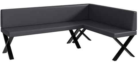 MEBLINI Eckbank für Esszimmer - Küchenbank - Essecke - Sitzecke Küche - ERIC - X-Beine 142x196x87cm Rechts - Grau Kunstleder