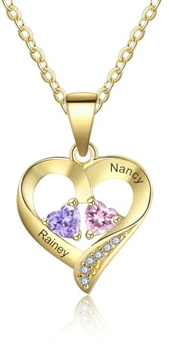 RolaOnly Weihnachtsgeschenke für Frauen Personalisierte Halskette S925 Silber Individuell 2-5 Geburtssteine Name eingraviert Individuell gestalteter Herzschmuck Anhänger Halsketten