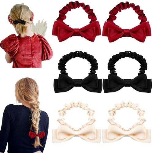6 Stück Haargummi mit Schleife,Weich Elastisch Hair Tie With Bow,Süße Schleife Haare,Haarschleife Damen,Haargummi Schleifen Pferdeschwanz Halter für Frauen und Mädchen Dutt