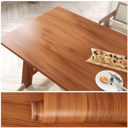 VEELIKE Klebefolie Holzoptik Kastanienbraun Selbstklebende Tapete Holzoptik Braun Möbelfolie Holz 40 cm x 300 cm Abnehmbar Holztapete Küchentapete Abwaschbar Badezimmer Schränke Schlafzimmer Tür
