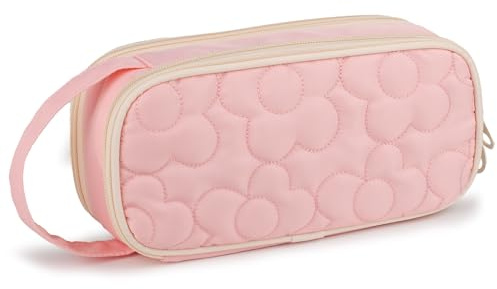 Bunnychic Trousse À Crayons pour Filles, Pochette 2 Compartiments Scolaire | Trousse Matelassée 2 Compartiments Souple, Fermeture Éclair Poignée, Grande Capacité Pour Filles, Bureau Et École