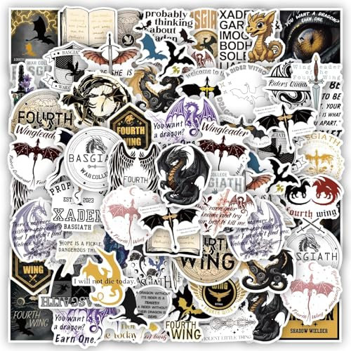 50 Pcs Fourth Wing Stickers, Iron Flame Stickers, Onyx Storm Stickers, Cute Decor Reader Applique for Water Bottles Laptop Skateboard Computer, Teens Adults