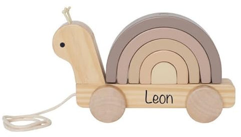 Holzspielzeug Kleinkind - Nachziehtier und Steckspiel - süße Schnecke - Stapelspiel - Mit Name und Geburtsdaten personalisierbar - hochwertige und nachhaltige Gravur