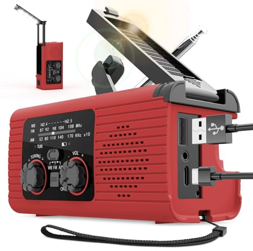 Am/FM/NOAA Emergencys Radio con Solar Recargable Radio De Dinamo, Linterna LED, Alarma SOS Y Dinamo De Manivela, Equipo De Emergencia para Camping para Viajes Largos Viajes por Carretera
