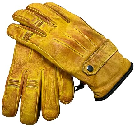 GEARX Distress Soft Aniline Leather Gloves Motorcycle Classic Fashion Moped Motorbike Touring Bobber Chopper Rider ATV Quad Bike Riding Driving Cycling Glove