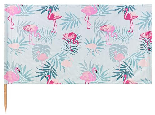 Valla de playa de protección visual para la playa, cubierta de 6 metros de altura de 100 cm en flamencos, de poliéster y madera, protección contra el viento y la arena, proporciona privacidad, fácil