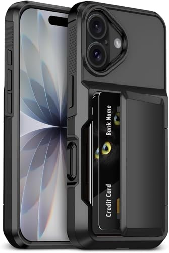 Coolden Handyhülle für iPhone 17 Hülle Case mit Kartenfach [4-5 Karten] und Ständer Militärschutz Stoßfest Schutzhülle Hart PC Weich TPU Bumper Cover Brieftasche Etui für Damen Herren, Schwarz