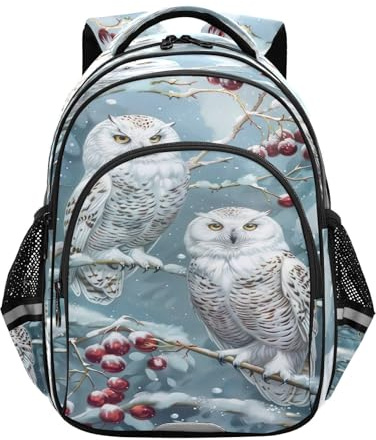 RPLIFE 38,1 cm (15 Zoll) Kinder-Rucksack für Schule, Winter-Eulen, Laptop-Rucksack für Kinder