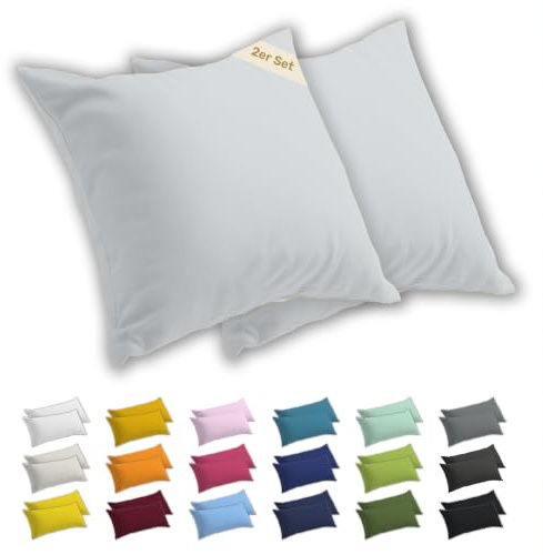 Lavea® 2er Set Kissenbezug 60x60 - Silber | 100% Baumwolle Jersey – Weiche Kissenhülle & Kopfkissenbezüge, OEKO-TEX® Standard
