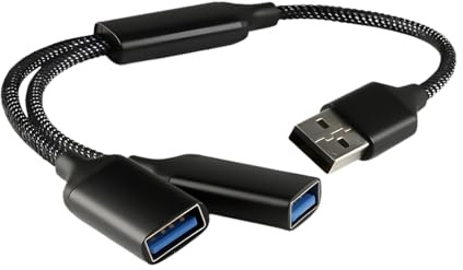 Wellrun USB Splitter 2 Port Male to Dual Female Adapter,USB Extension Hub,Portable Double Port Converter for Laptops& TV & Keyboards & PS4/PS5,Printers