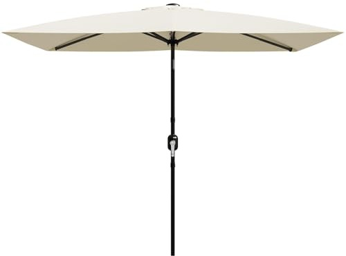 GarveeHome Sonnenschirm Rechteckig 200x300 cm, Terrassenmarktschirm Mit Kurbel Und Neigefunktion, Wetterfest, Stabile 6-Sparren Sonnenschutz Für Garten, Balkon, Terrasse Und Swimmingpool, Beige