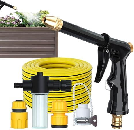 a Presión Portátil - Herramienta Manual Potente con Botella Pulverizadora y Manguera de Conexión | para Lavar Coche a presión | para aceras, Patios, Caminos, Puertas, Bancos, Muebles,