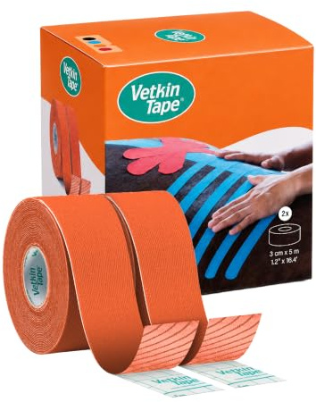 VetkinTape 2 Rollen von 3 cm x 5 m (Orange) | Kinesiologie Tape für Equine/Pferde & Canine/Hunde