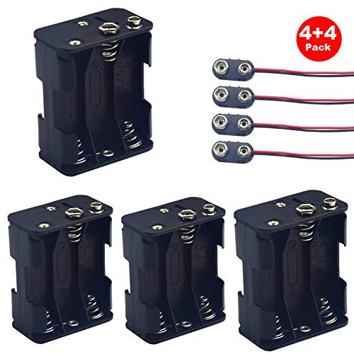 Yosawo 4-Pieces 6 x 1.5V(9V) AA Battery Holder Case,Black Plastic DIY Battery Storage Box with Standard Snap Connector (AAK6)