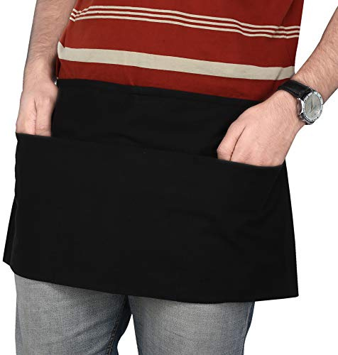 RAJRANG 2er-Set Kellnerschürzen Schwarz 100% Baumwolle 61x30 cm Kurz mit 3 Taschen Unisex für Küche Gastronomie Service