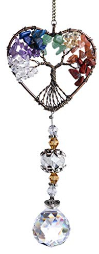 Glass Suncatcher Crystal Pendant Rainbow Maker Colorful Heart Shaped Life Tree Hanging Ornament Indoor Outdoor Decor