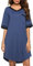 Vlazom Camicie da Notte da Donna Estate Vestito Lunga Morbido Traspiranti Scollo V Maniche Corta，Blu Scuro，XL