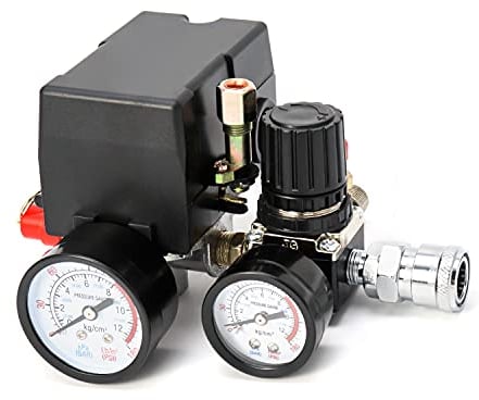 QWORK® Luftkompressor-Druckschalter-Steuerventil Regler mit 90-120PSI Messgeräten