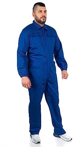 Ultra Overall Herren Arbeitskleidung - Rallyekombi Overall mit Verstecktem Reißverschluss, Zwei Oberen Taschen, Zwei Fronttaschen, Werkzeugtasche, Elastische Bündchen, Elastischer Bund Königsblau M