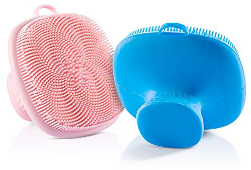 Spazzola Per La Pulizia Del Viso in Silicone, Spazzola Per il Lavaggio Del Viso Manuale Impermeabile e Detergente (Blue+Rose)