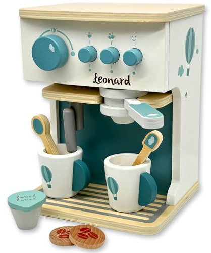 Kinderküche Kaffeemaschine mint - personalisierbar I Handmade Holzspielzeug ab 3 Jahren I Label-Label Zubehör Spielküche I Geburtstagsgeschenk für Kinder I Spielzeug mit Name