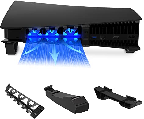 NexiGo PS5 Horizontaler Ständer mit Kühlventilator, [Auto EIN/Aus], [Minimalistisches Design], Kompatibel mit Playstation 5 Disc & Digital Editions, Integriertes LED-Licht (Schwarz)