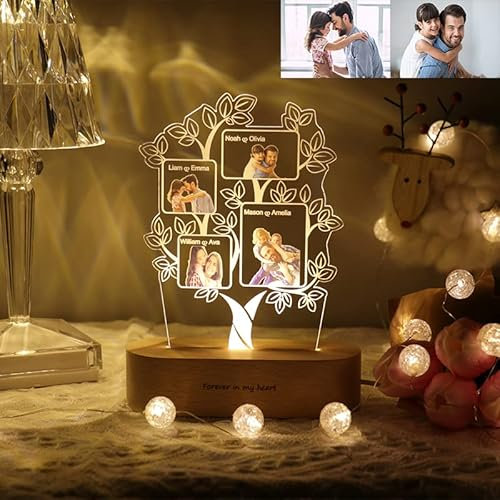 NSJY.FLY Lampe arbre généalogique photo personnalisée,lampe arbre photo personnalisé,lampe veilleuse personnalisée,Saint Valentin,fête des pères,fête des mères,cadeau de Noël pour lui,elle