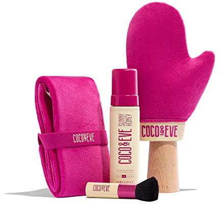 Coco & Eve Bali Bae Selbstbräuner-Set (Ultra Dunkel). Natürliches Bräunungs-Mousse. Sofort-Selbstbräunungslotion mit Bronzer, Handschuh- & Back-Applikator für makelloses Auftragen und Bräunen